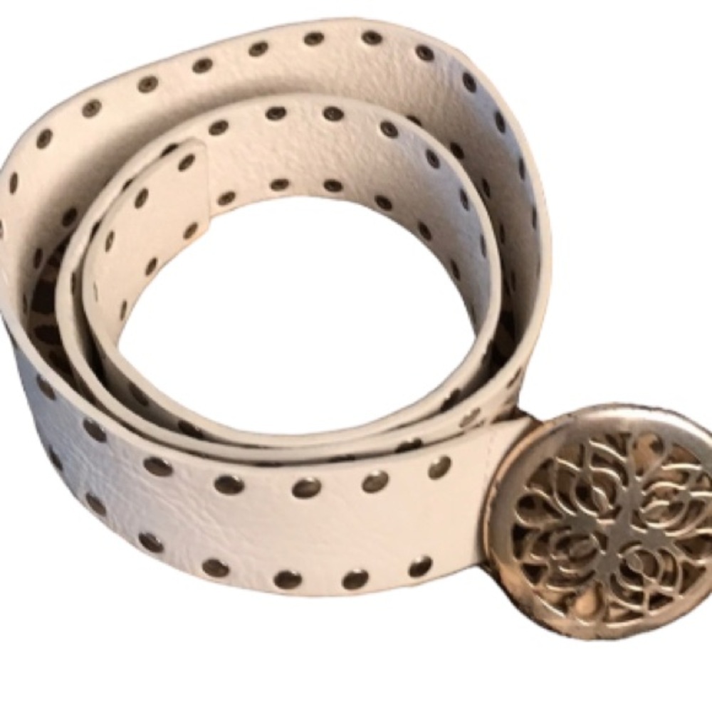 Calvin Klein size XL white studded leather wide belt with silver detail